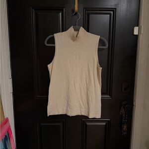 August Silk Sleeveless Beige Turtleneck Top